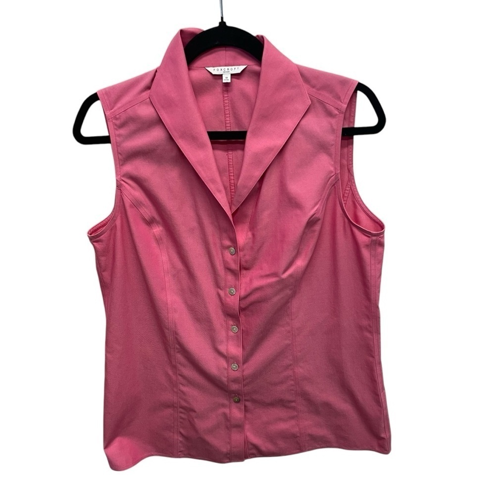 Foxcroft sleeveless button down collared top blouse pink women’s size 10 cotton
